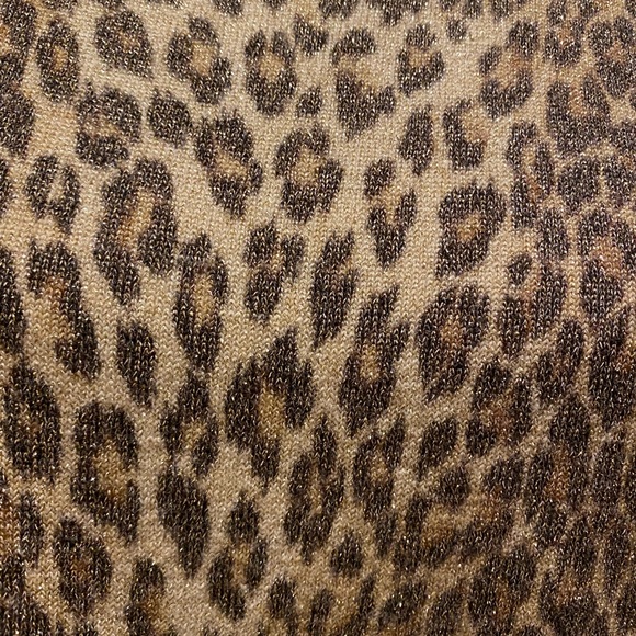 Leopard Short Sleeve Metallic Pullover Sweater Size Petite/XL Very Nice!! - Picture 3 of 5